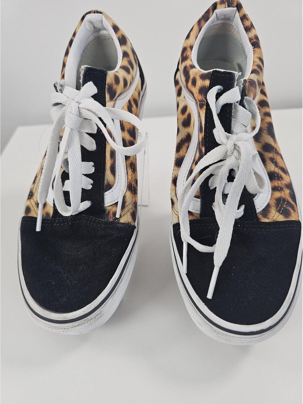 Vans Old Skool Leopard Print Black/White Skate Sneakers - Picture 10 of 14